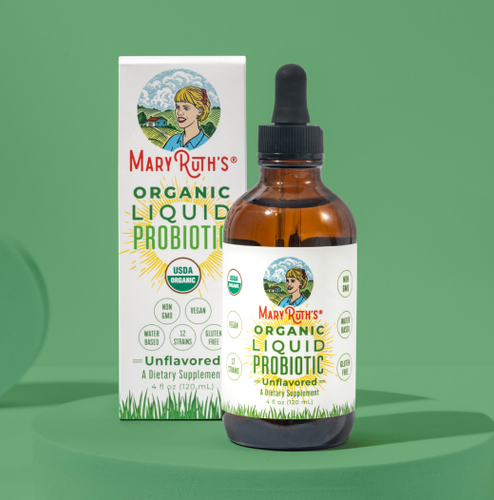MaryRuth Organic Liquid Probiotic Drops 4oz Unflavored Product Image Bottle + Box