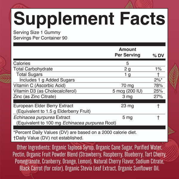 MaryRuth Immunity Gummies Cherry Flavor Supplement Facts