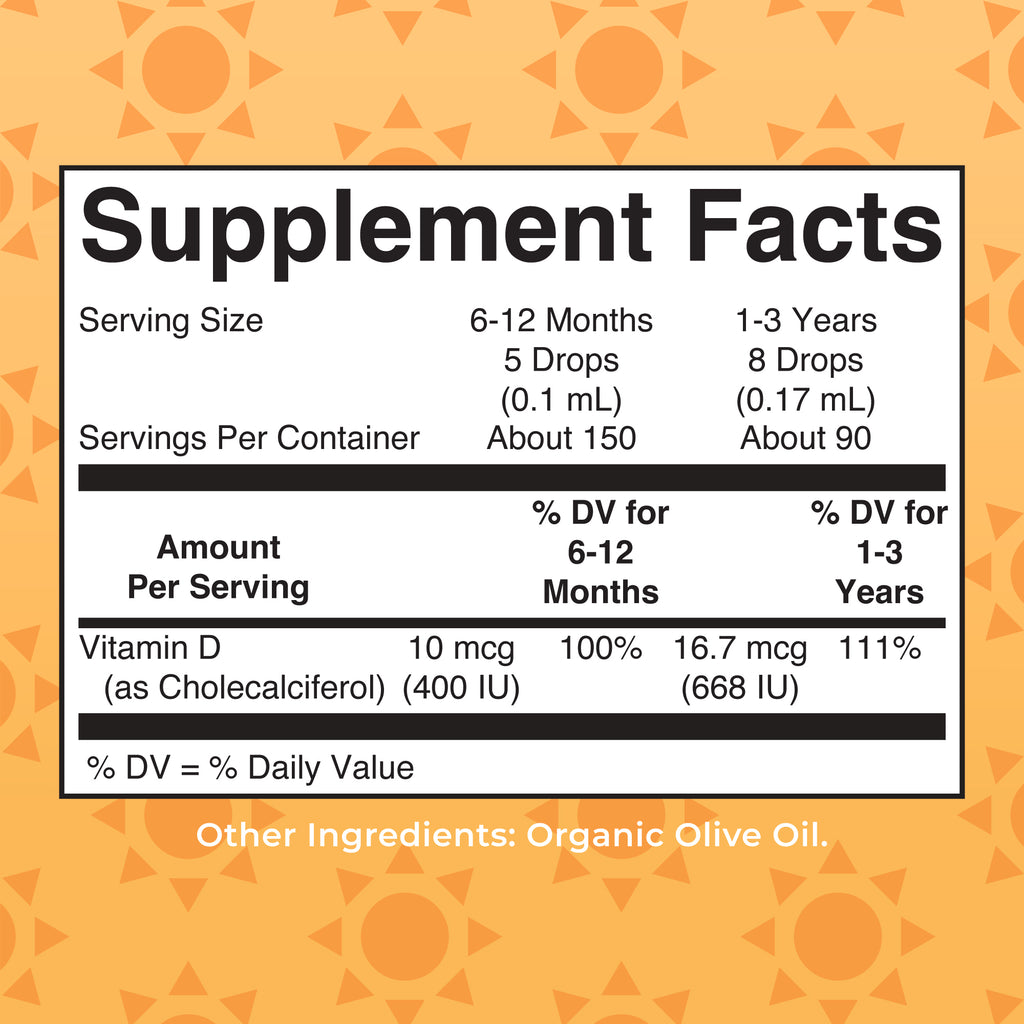 Infant & Toddler Vitamin D3 Organic Liquid Drops Supplement Facts
