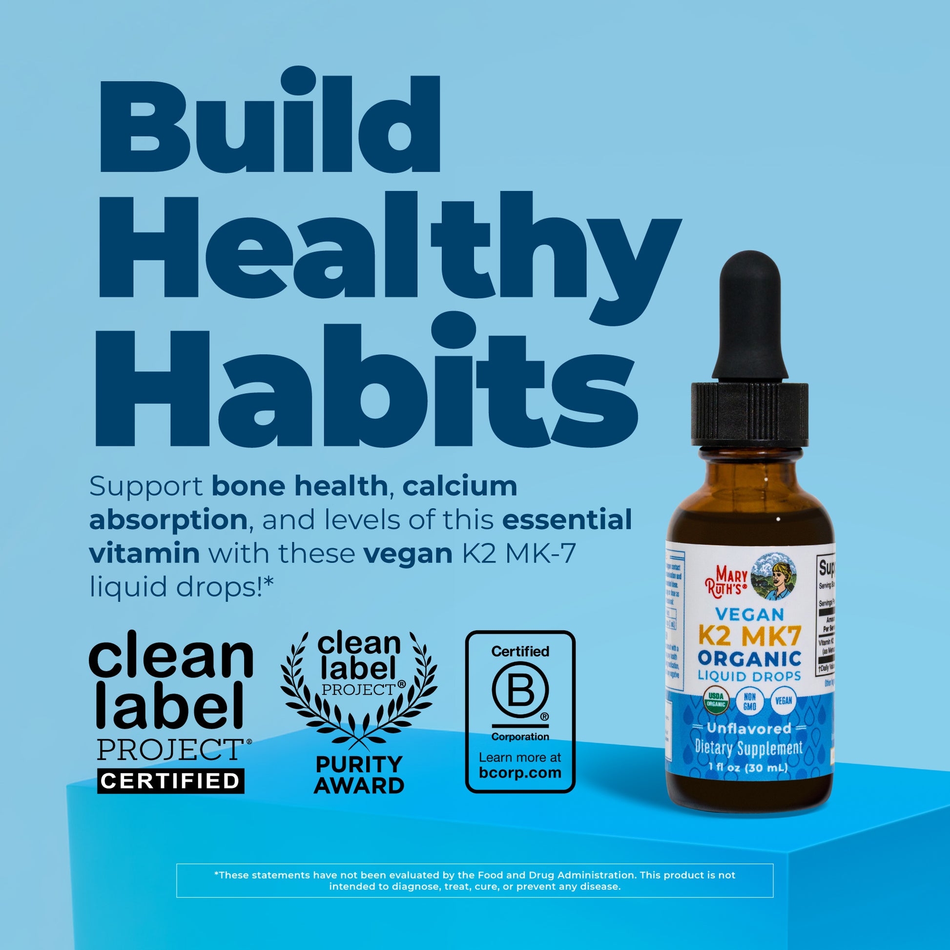 K2 MK7 Organic Drops Unflavored 1oz Build Healthy Habits