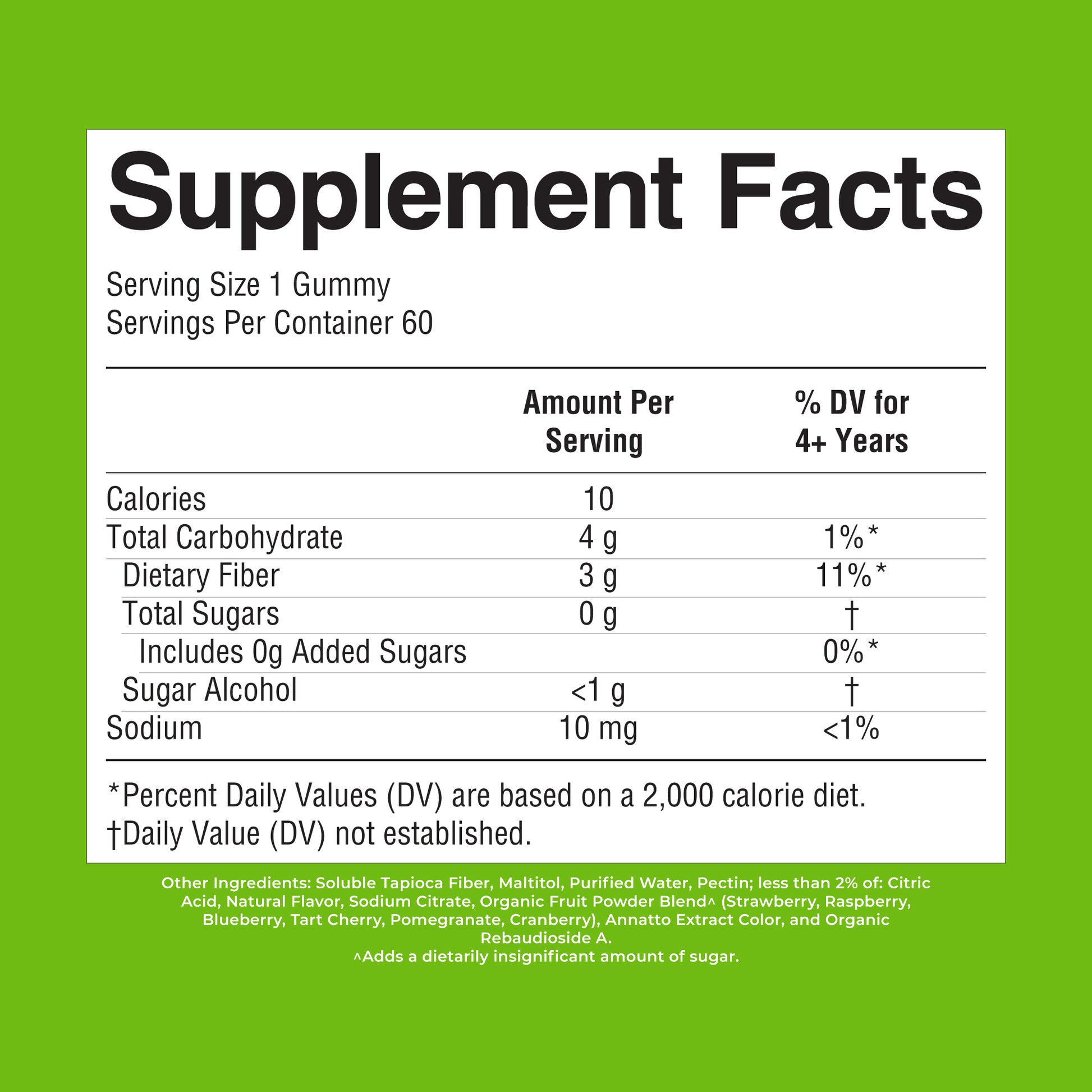Kids Fiber Gummies Papaya 60ct Supplement Facts