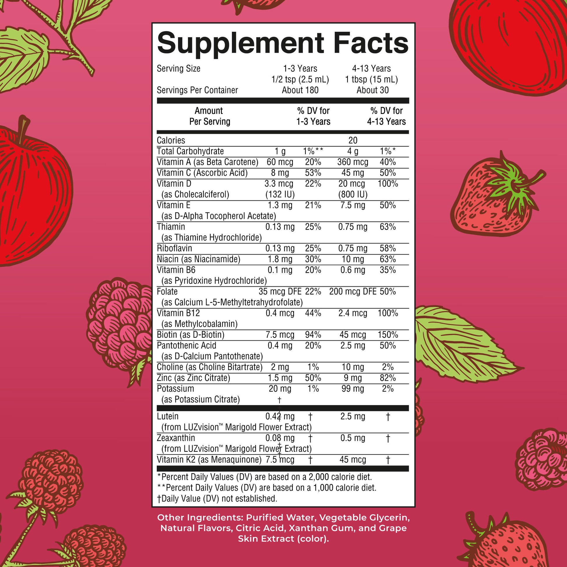 Kids Liquid Morning Multivitamin 15oz Apple Berry Supplement Facts