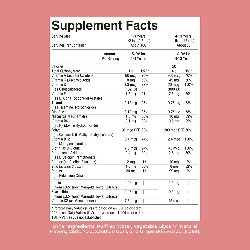 Kids Liquid Morning Multivitamin Apple Berry 15oz Supplement Facts