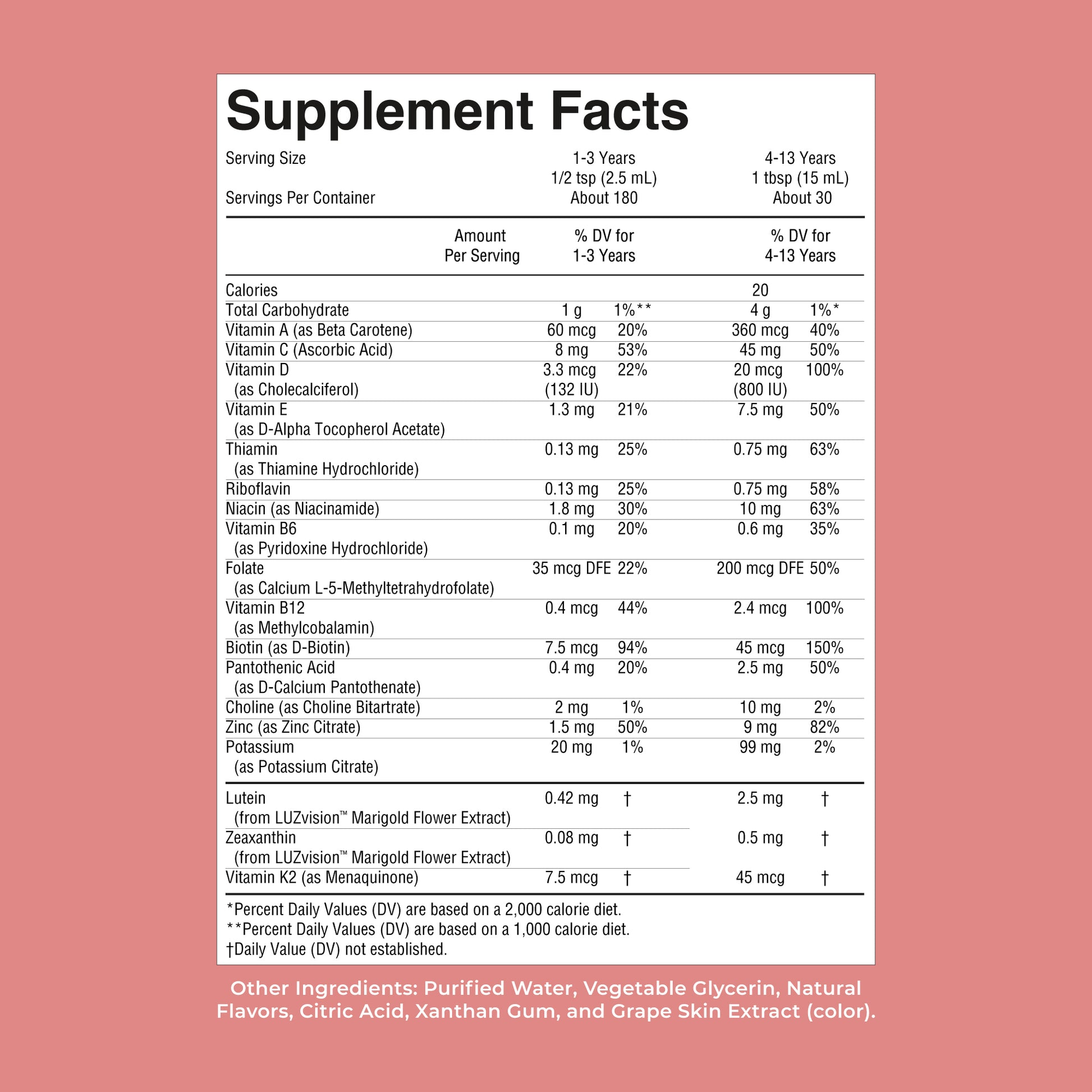 Kids Liquid Morning Multivitamin Apple Berry 15oz Supplement Facts