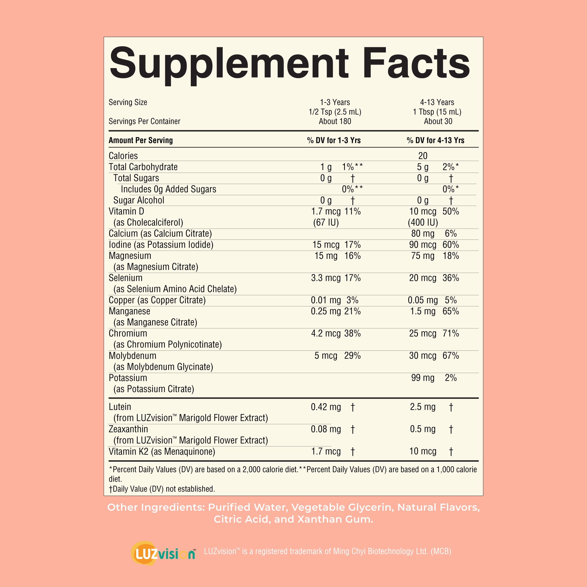 Kids Liquid Nighttime Multimineral 15oz Peaches N' Cream Supplement Facts