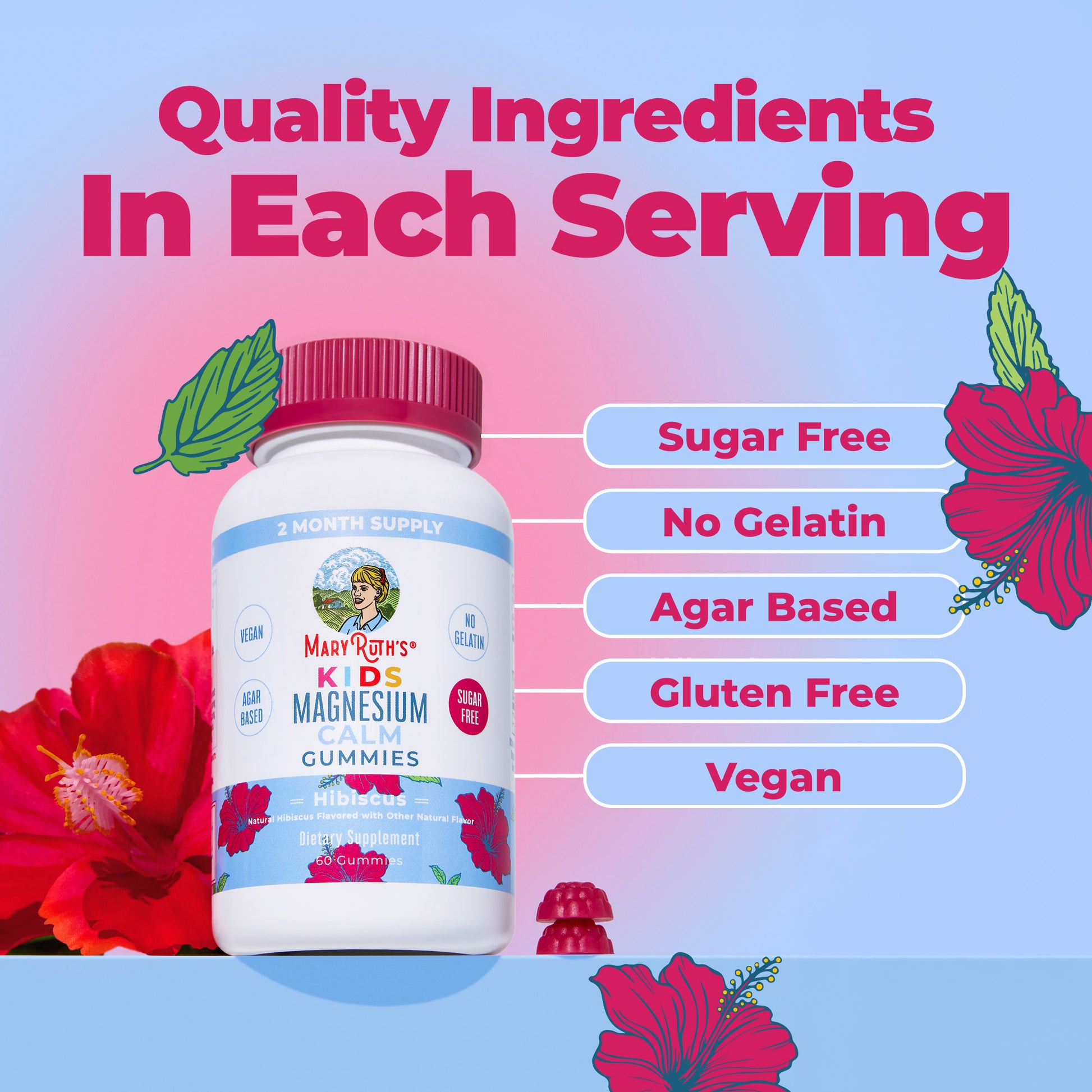 Kids Magnesium Calm Gummies Hibiscus 60ct Ingredients