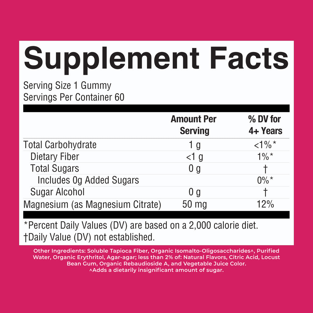 Kids Magnesium Calm Gummies Hibiscus 60ct Supplement Facts