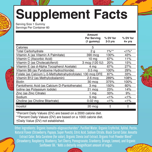 MaryRuth Kids Multivitamin Gummies strawberry, papaya & super punch flavor SFP