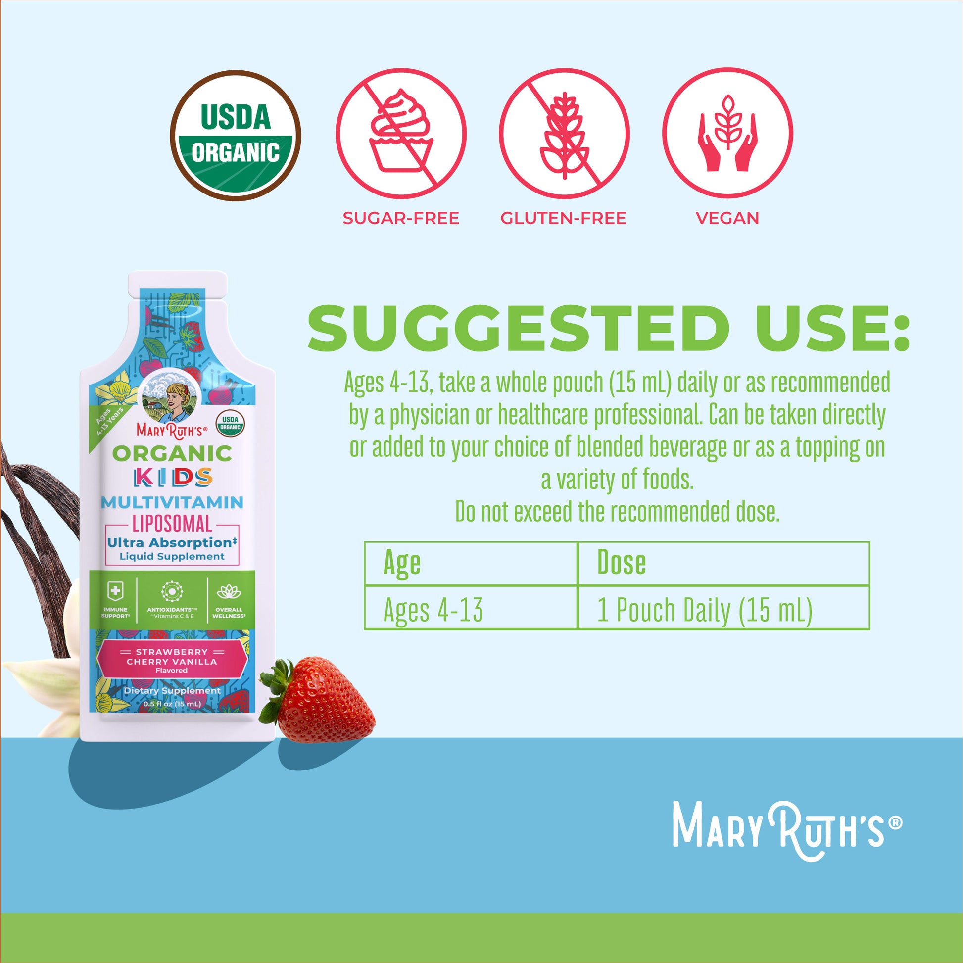 Kids Multivitamin Liposomal Pouches MaryRuth Organics Kids Multivitamin Liposomal Pouches MaryRuth Organics