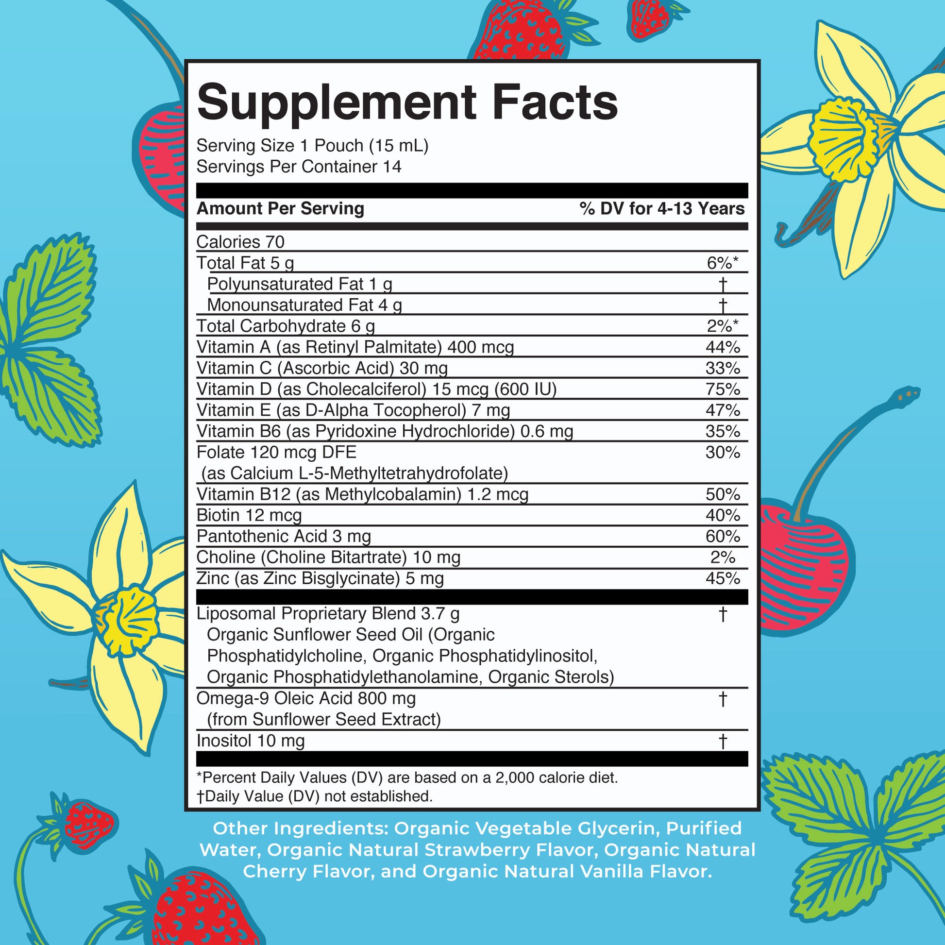Kids Multivitamin Liposomal Pouches Supplement Facts