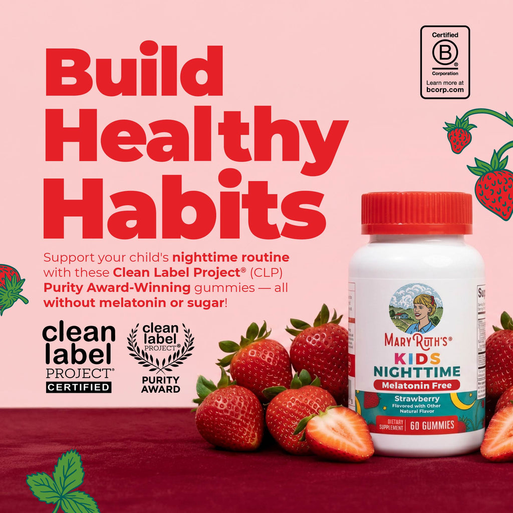 Kids Nighttime Gummies Melatonin Free Strawberry 60ct Build Healthy Habits