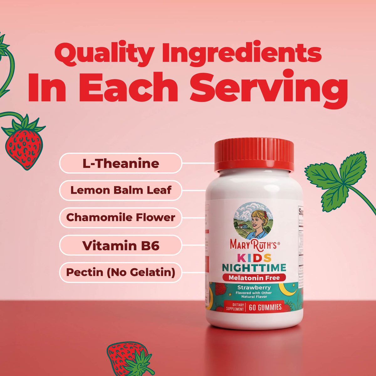 Kids Nighttime Gummies Melatonin Free Strawberry 60ct Ingredients