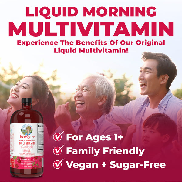 MaryRuth Liquid Morning Multivitamin 16oz Raspberry flavor Product Overview