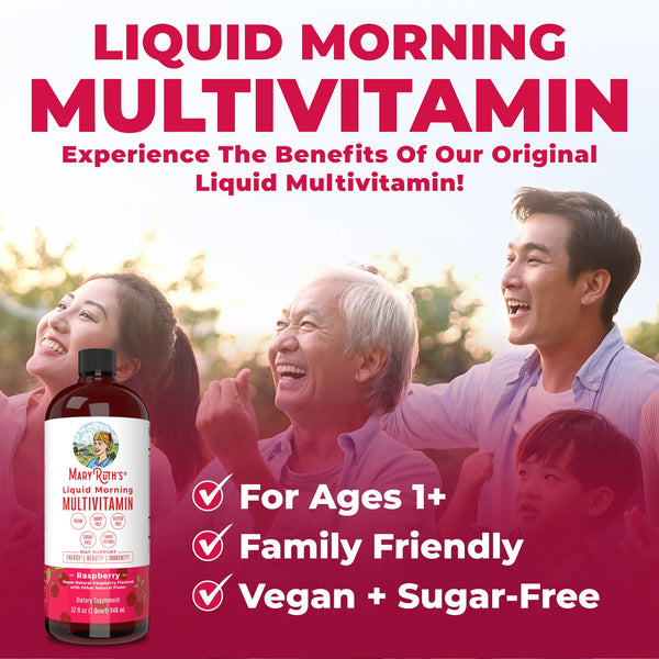MaryRuth Liquid Morning Multivitamin Raspberry flavor Product Overview