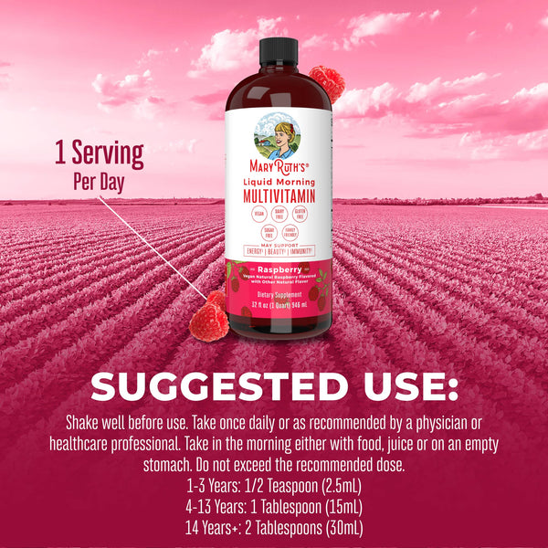 MaryRuth Liquid Morning Multivitamin Raspberry flavor Suggested Use