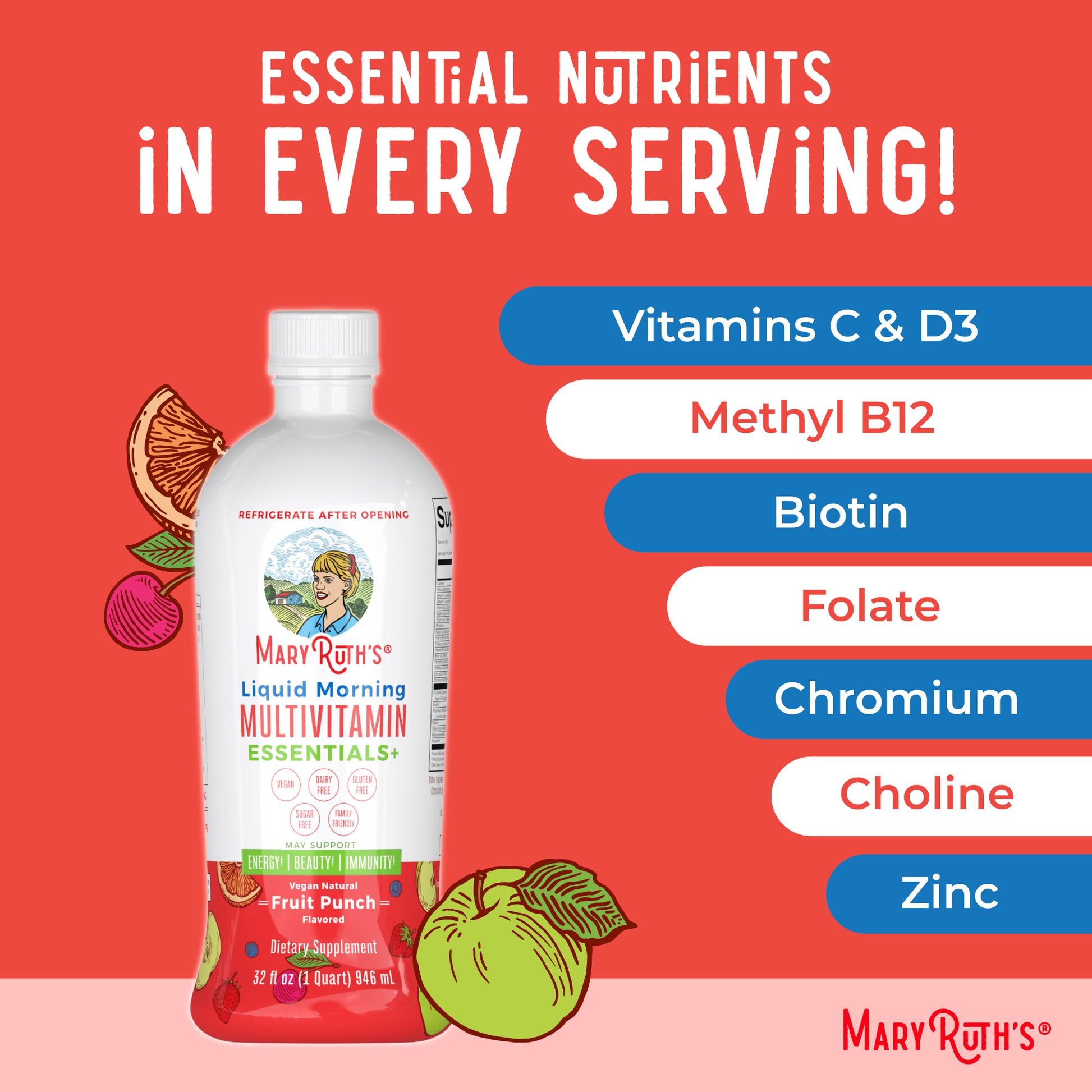 Liquid Morning Multivitamin Essentials+ Fruit Punch Ingredients