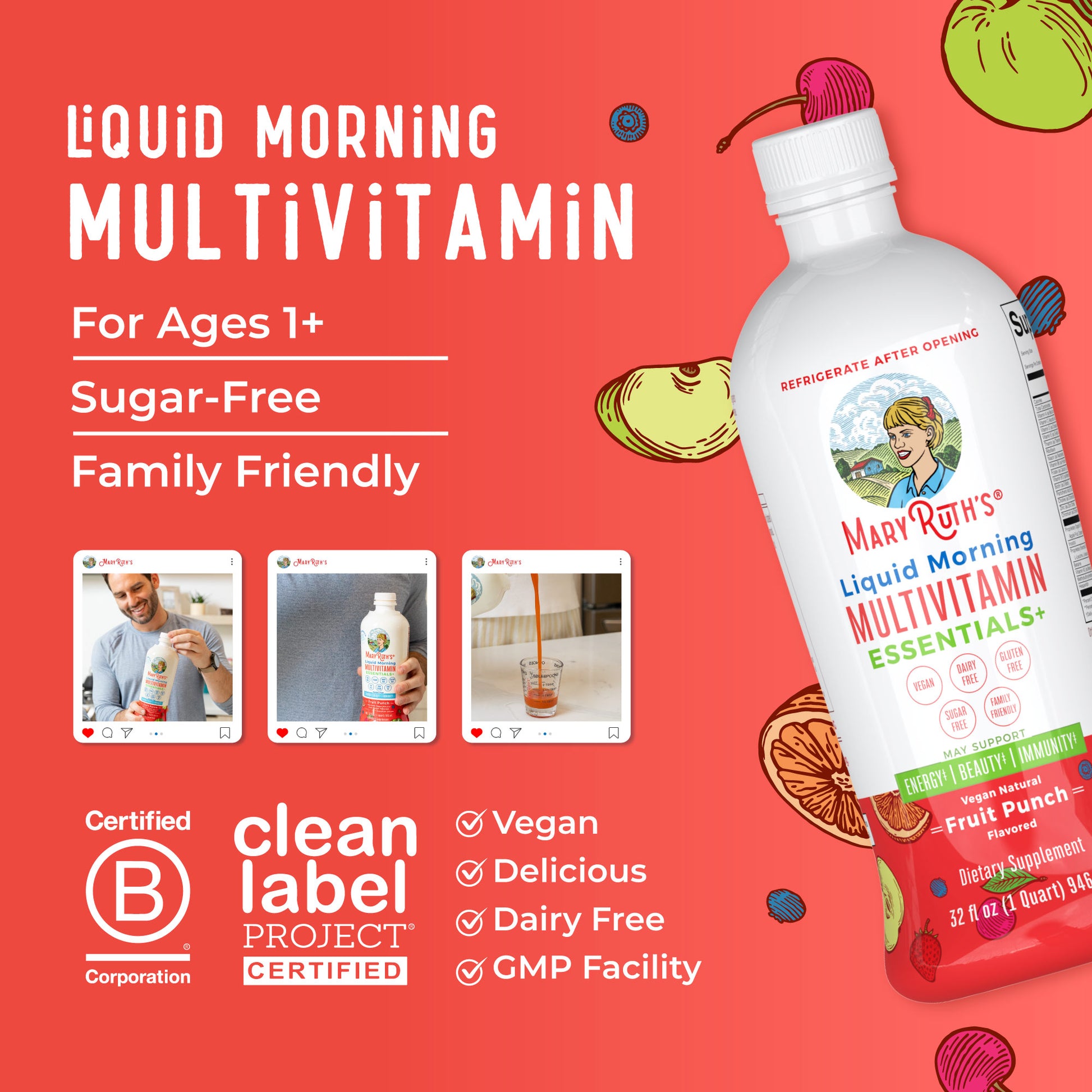 Liquid Morning Multivitamin Essentials+ Fruit Punch 8