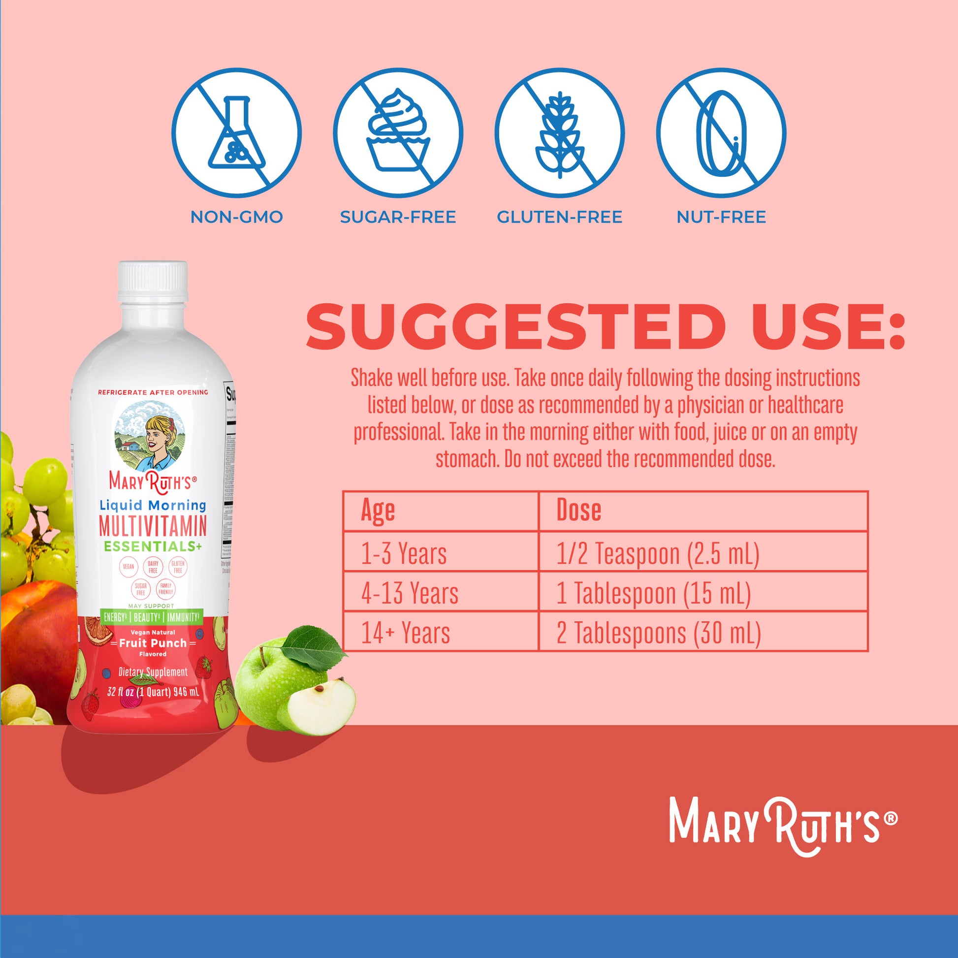 Liquid Morning Multivitamin Essentials+ Fruit Punch Suggested Use
