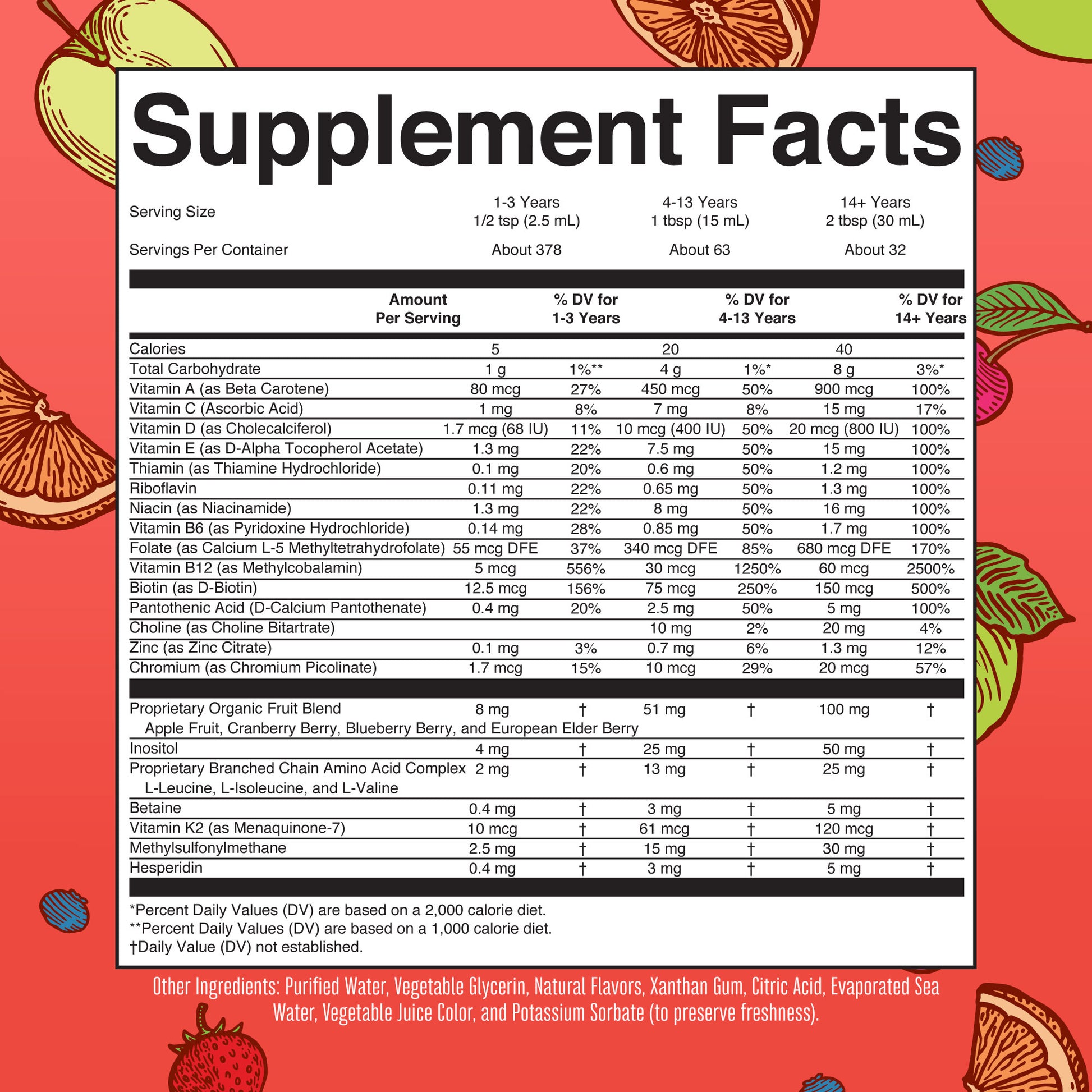 Liquid Morning Multivitamin Essentials+ Fruit Punch Supplement Facts