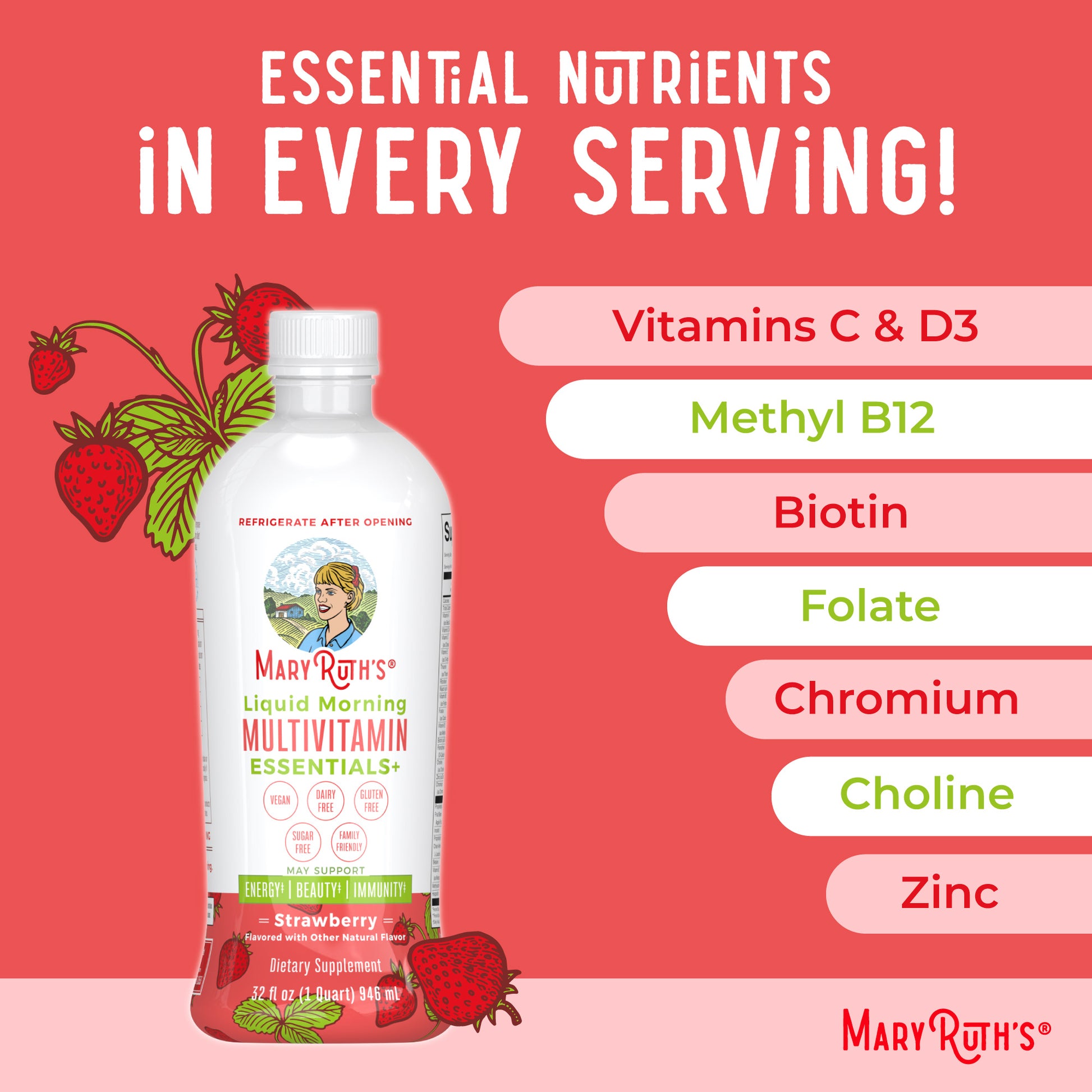 Liquid Morning Multivitamin Essentials+ Strawberry Ingredients