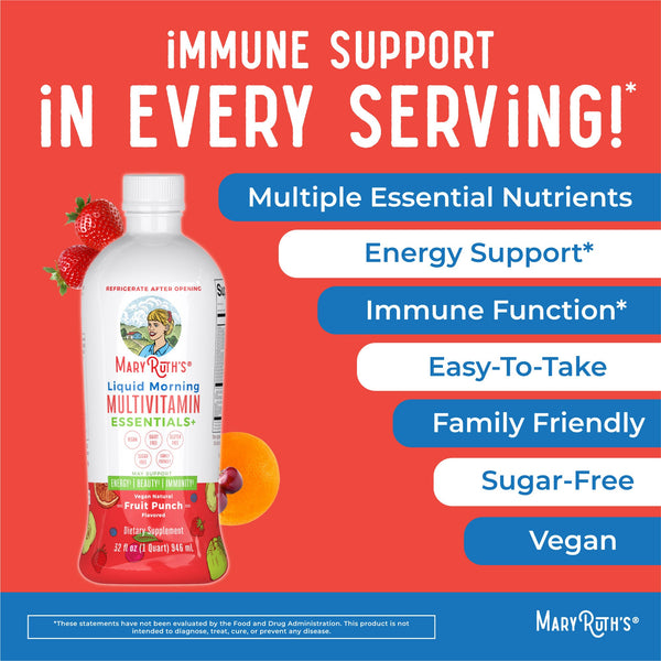 MaryRuth Liquid Morning Multivitamin Essentials+ Fruit Punch Flavor Advertisement