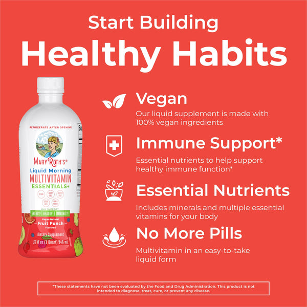 MaryRuth Liquid Morning Multivitamin Essentials+ Fruit Punch Flavor Advertisement