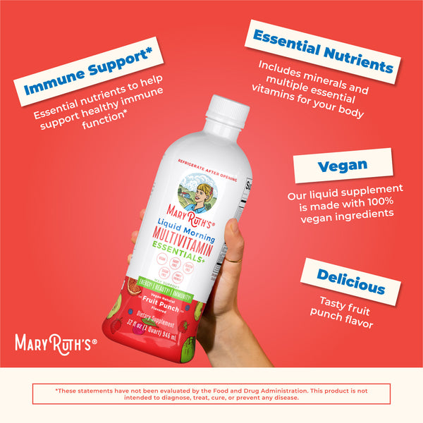 MaryRuth Liquid Morning Multivitamin Essentials+ Fruit Punch Flavor Advertisement