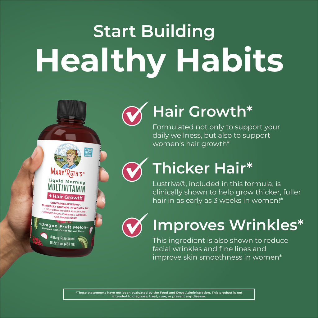 Liquid Morning Multivitamin + Hair Growth Dragon Fruit Melon 15.22oz Healthy Habits