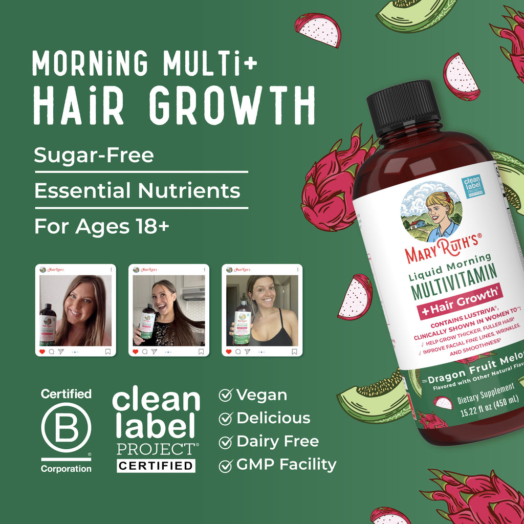 Liquid Morning Multivitamin + Hair Growth Dragon Fruit Melon 15.22oz 8