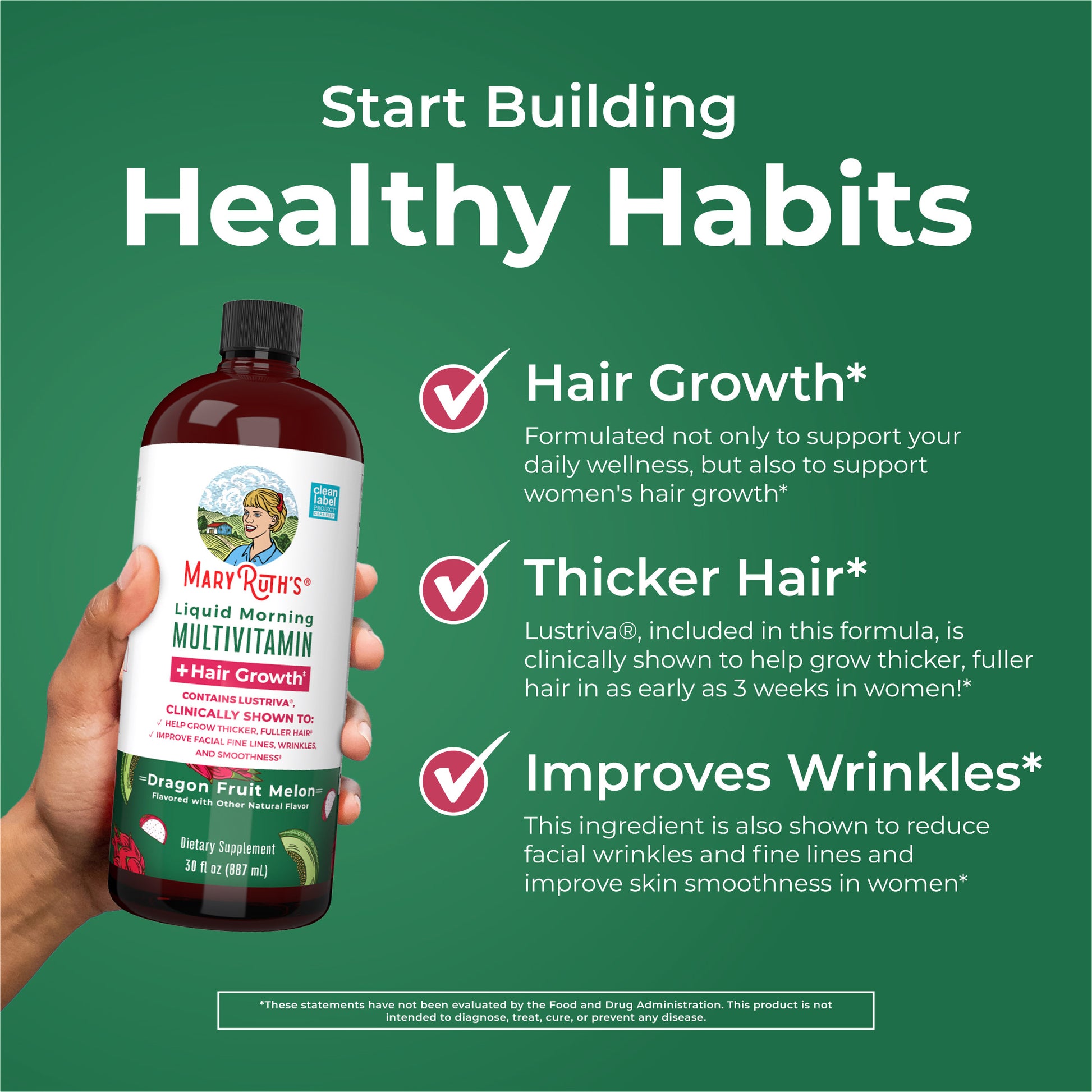 Liquid Morning Multivitamin + Hair Growth Dragon Fruit Melon Healthy Habits