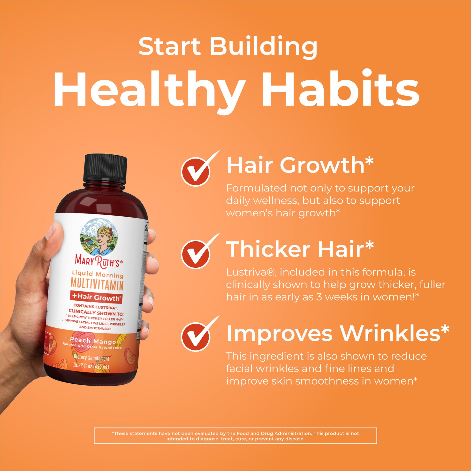 Liquid Morning Multivitamin + Hair Growth Peach Mango 15.22 oz Healthy Habits