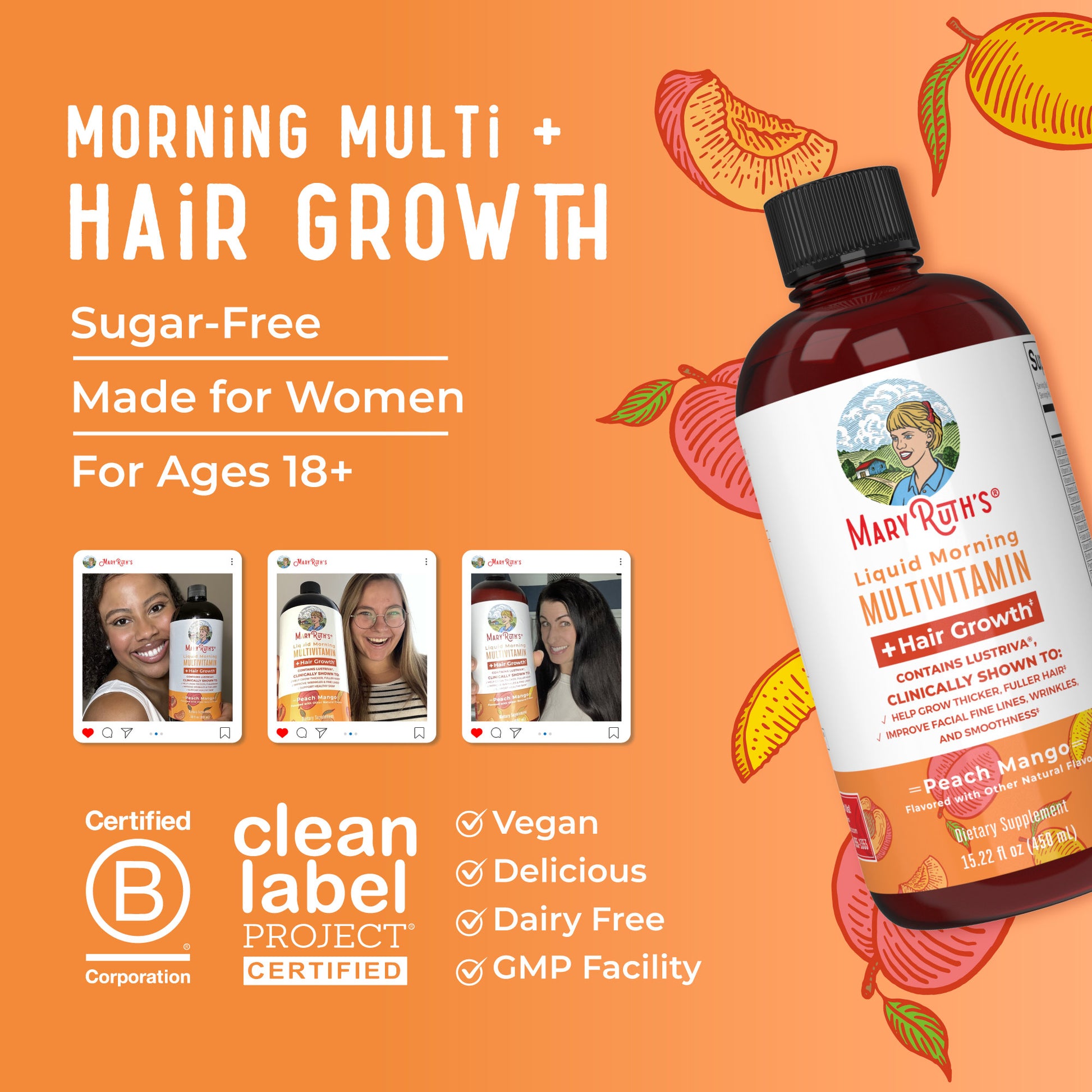 Liquid Morning Multivitamin + Hair Growth Peach Mango 15.22 oz 8