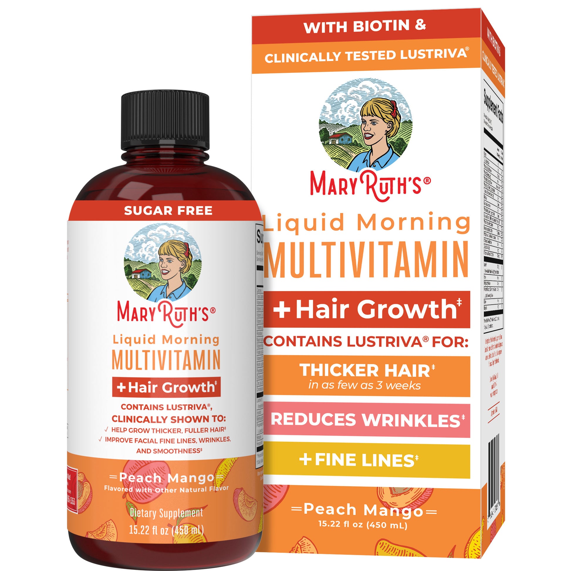 Liquid Morning Multivitamin + Hair Growth Peach Mango 15.22 oz