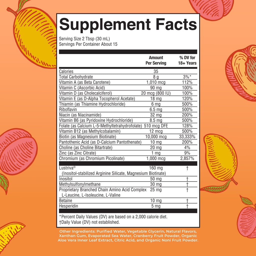 Liquid Morning Multivitamin + Hair Growth Peach Mango 15.22 oz Supplement Facts
