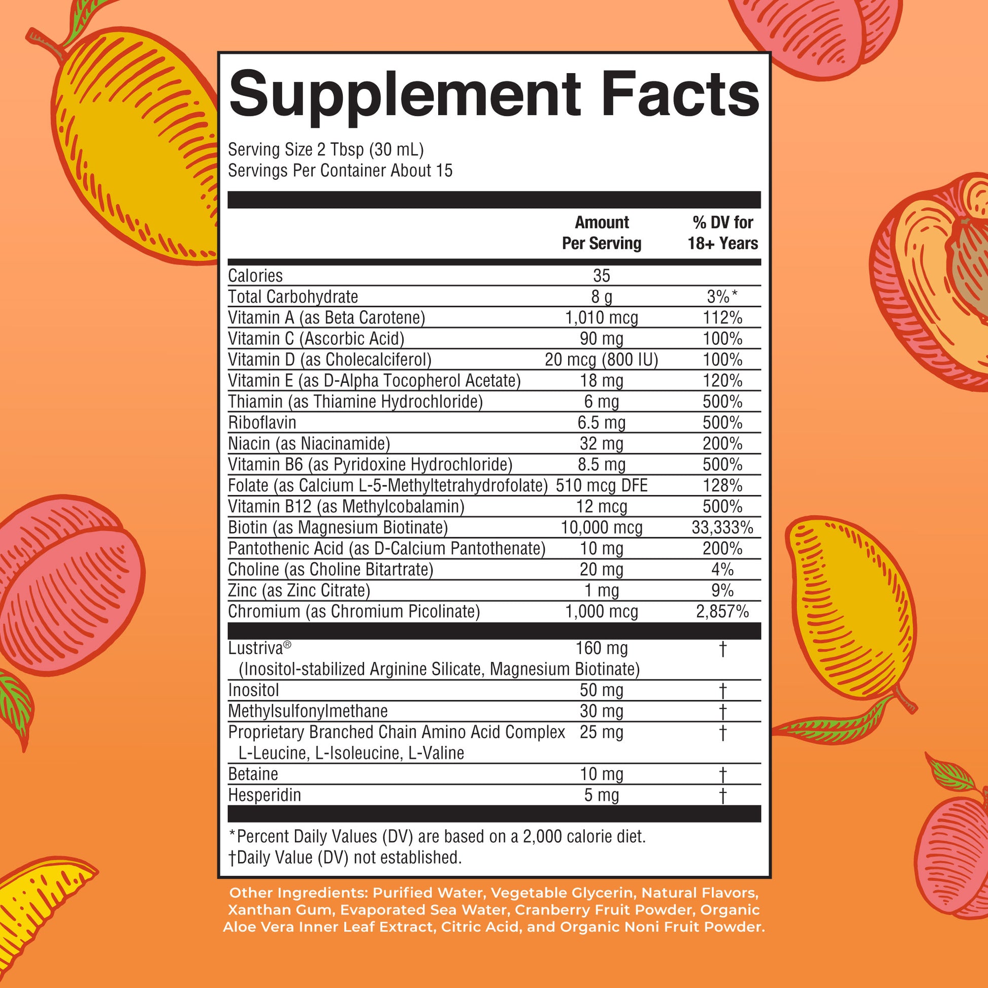 Liquid Morning Multivitamin + Hair Growth Peach Mango 15.22 oz Supplement Facts