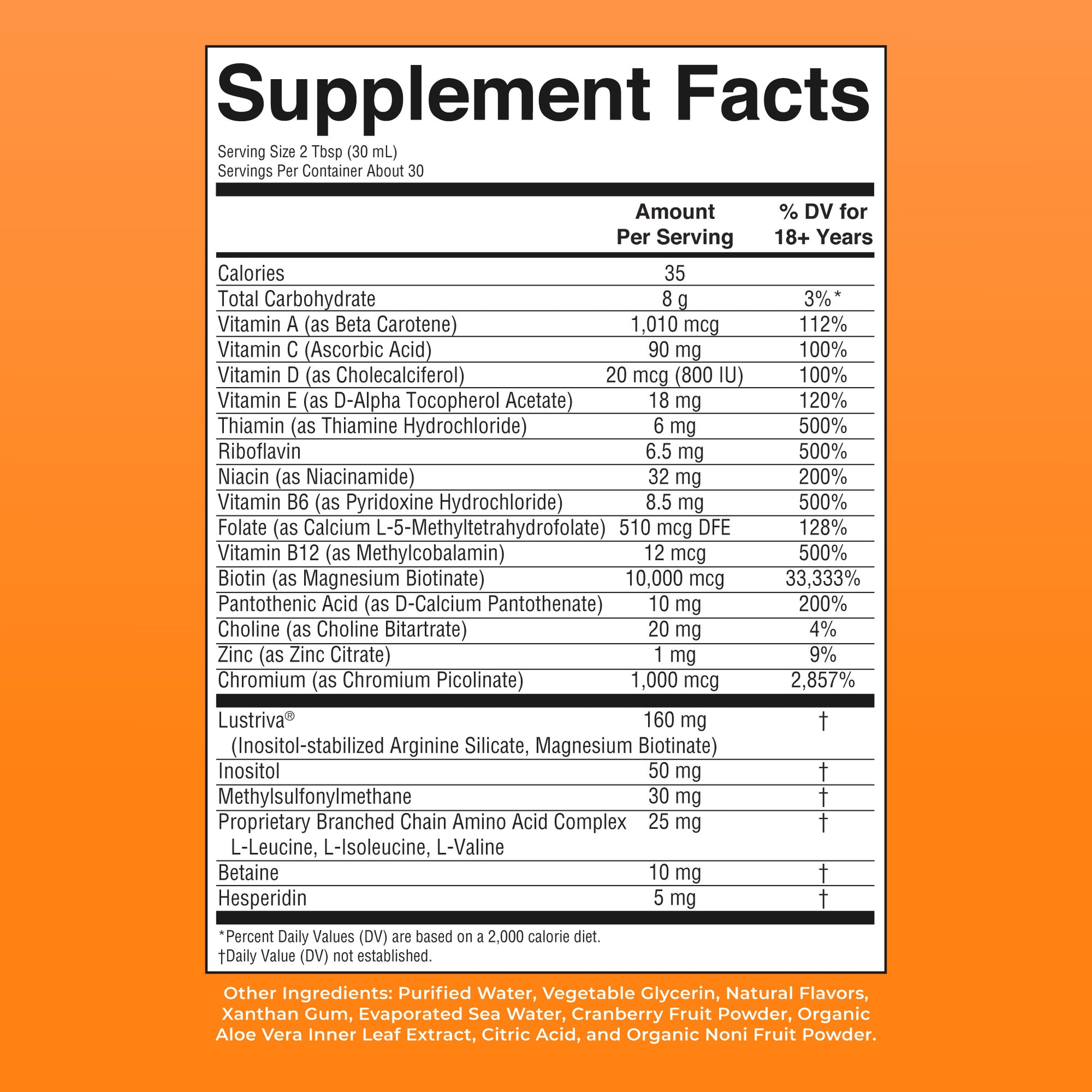 Liquid Morning Multivitamin + Hair Growth Peach Mango 30oz Supplement Facts