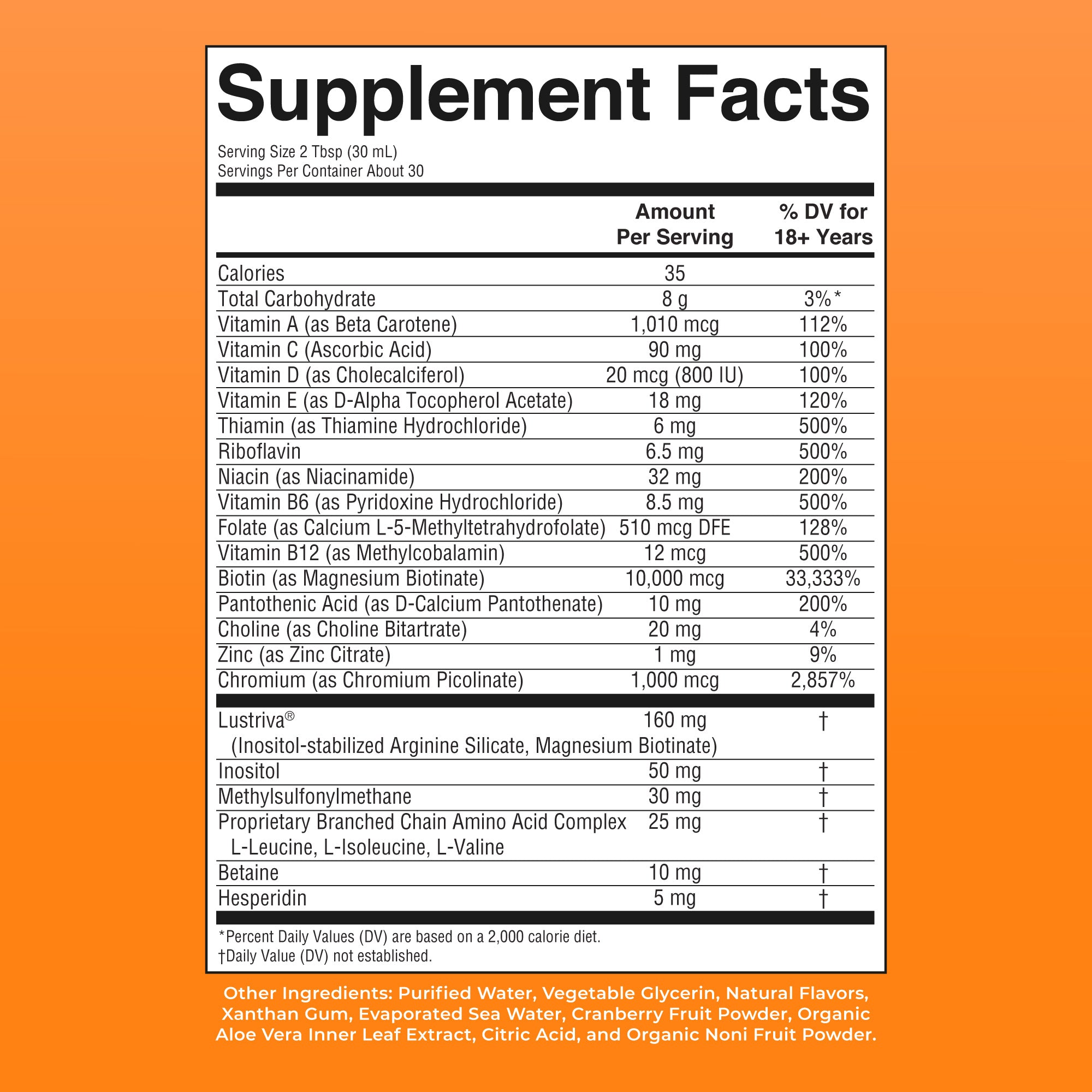 Liquid Morning Multivitamin + Hair Growth Peach Mango 30oz Supplement Facts