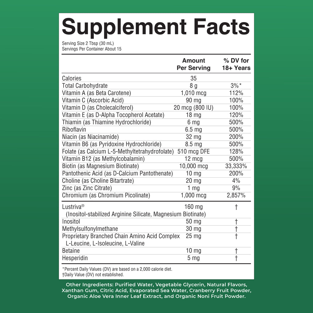 Liquid Morning Multivitamin + Hair Growth 15oz Dragon Fruit Melon Supplement Facts