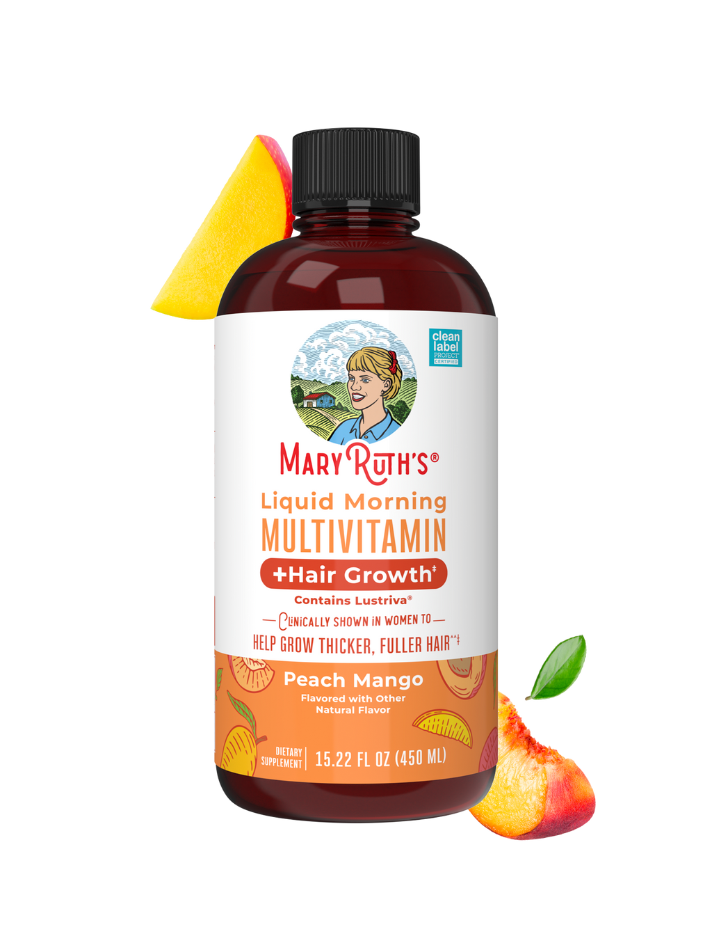 Liquid Morning Multivitamin + Hair Growth 15oz Peach Mango