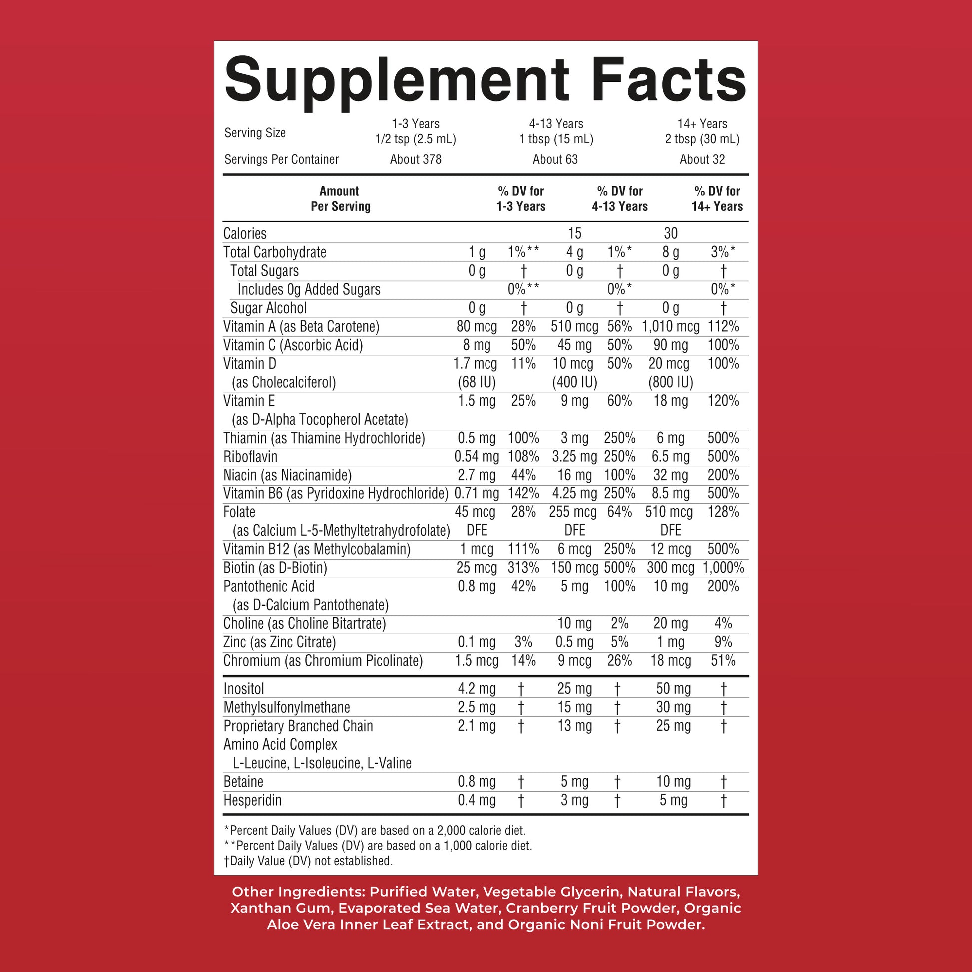 Liquid Morning Multivitamin Raspberry 32oz Supplement Facts