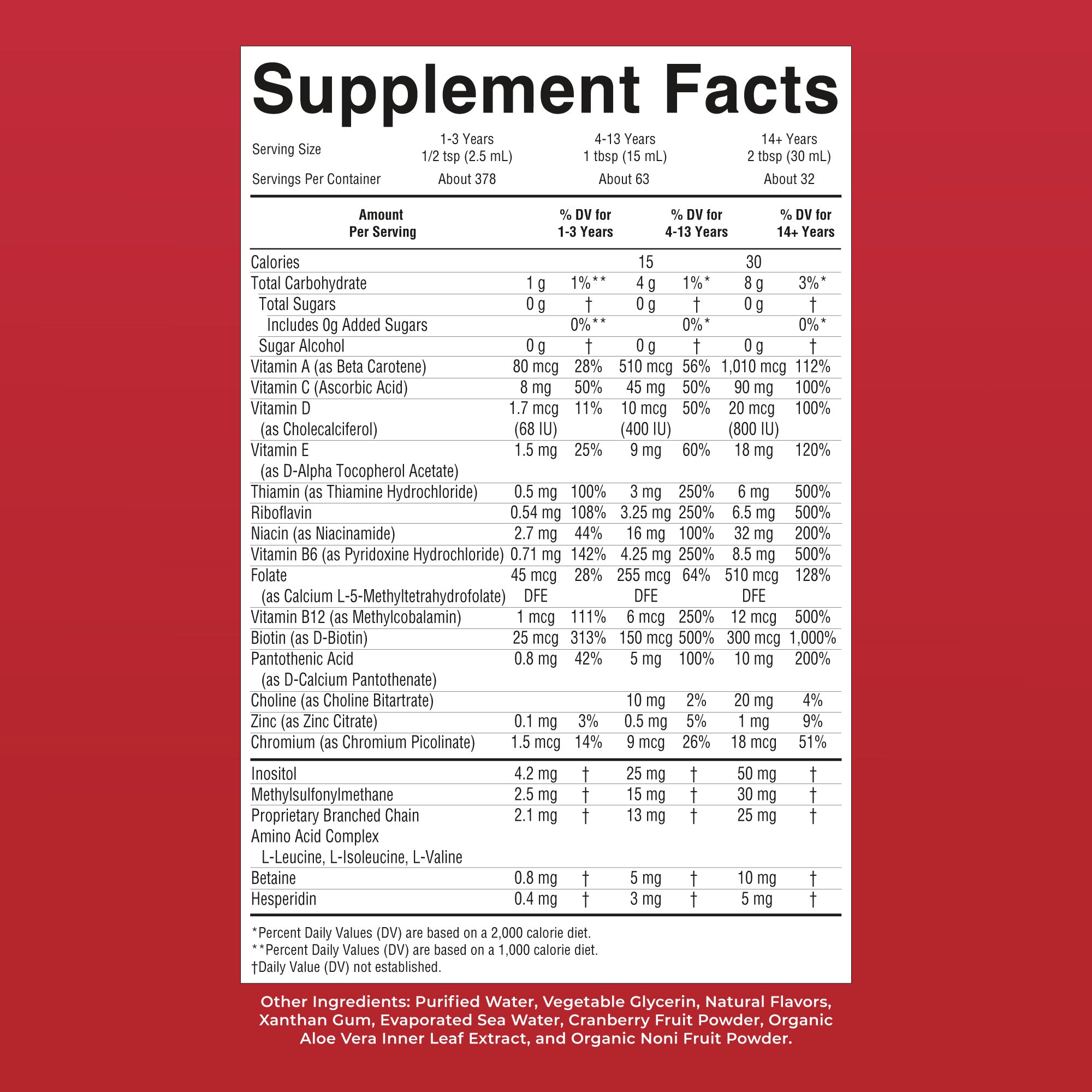 Liquid Morning Multivitamin Raspberry 32oz Supplement Facts