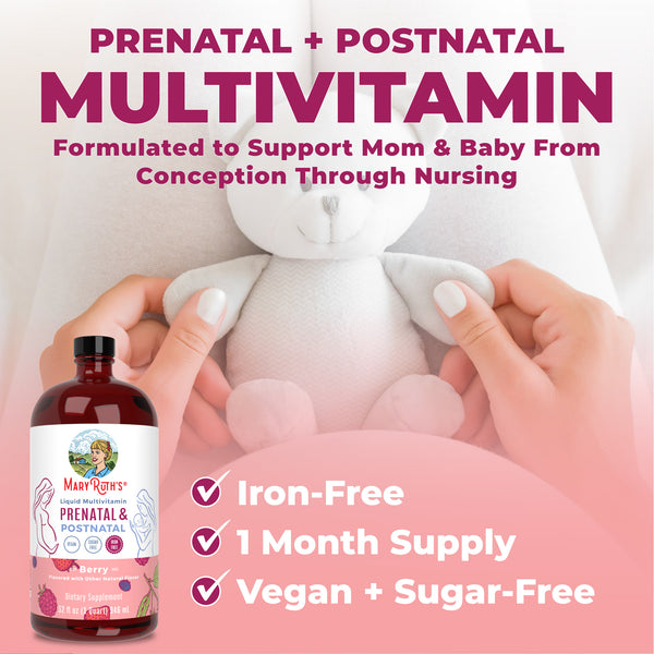 MaryRuth Prenatal & Postnatal Liquid Multivitamin 32oz Berry flavor Product Overview