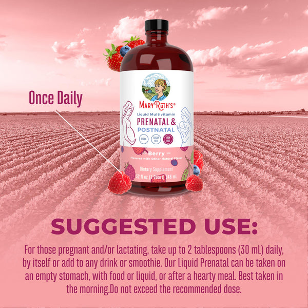MaryRuth Prenatal & Postnatal Liquid Multivitamin 32oz Berry flavor Suggested Use