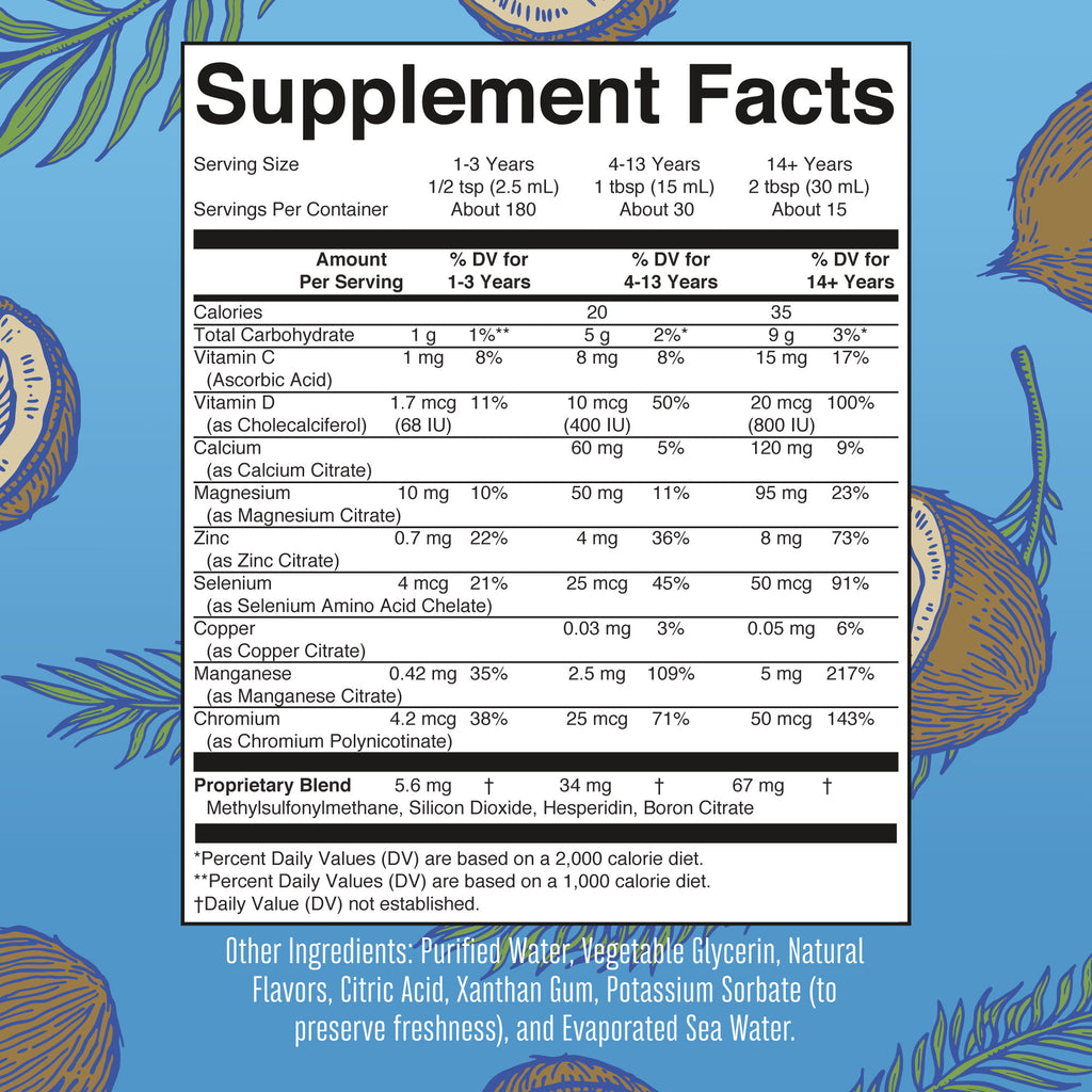 Liquid Nighttime Multimineral Coconut 15oz Supplement Facts