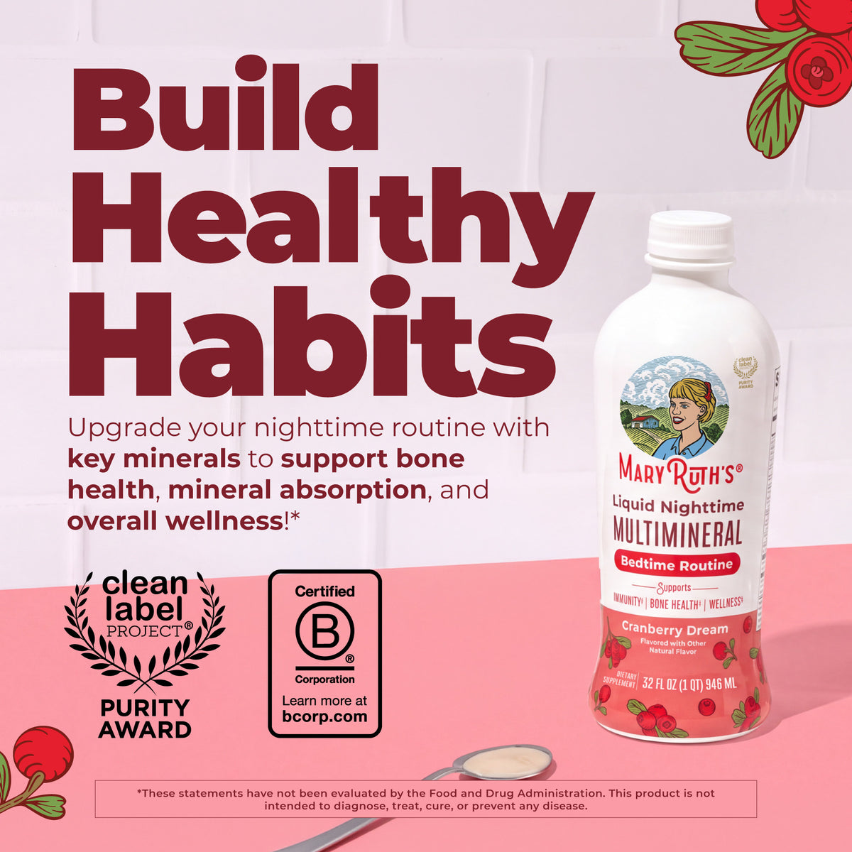 Liquid Nighttime Multimineral Cranberry Dream 32oz Build Healthy Habits