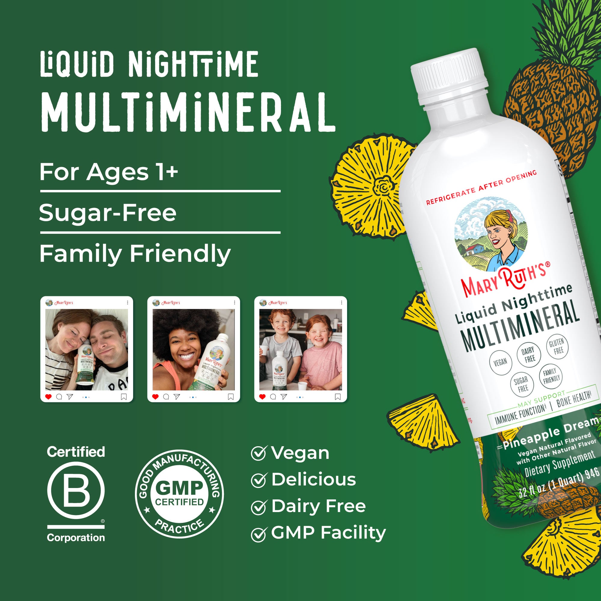 Liquid Nighttime Multimineral | Pineapple Flavor – MaryRuth's