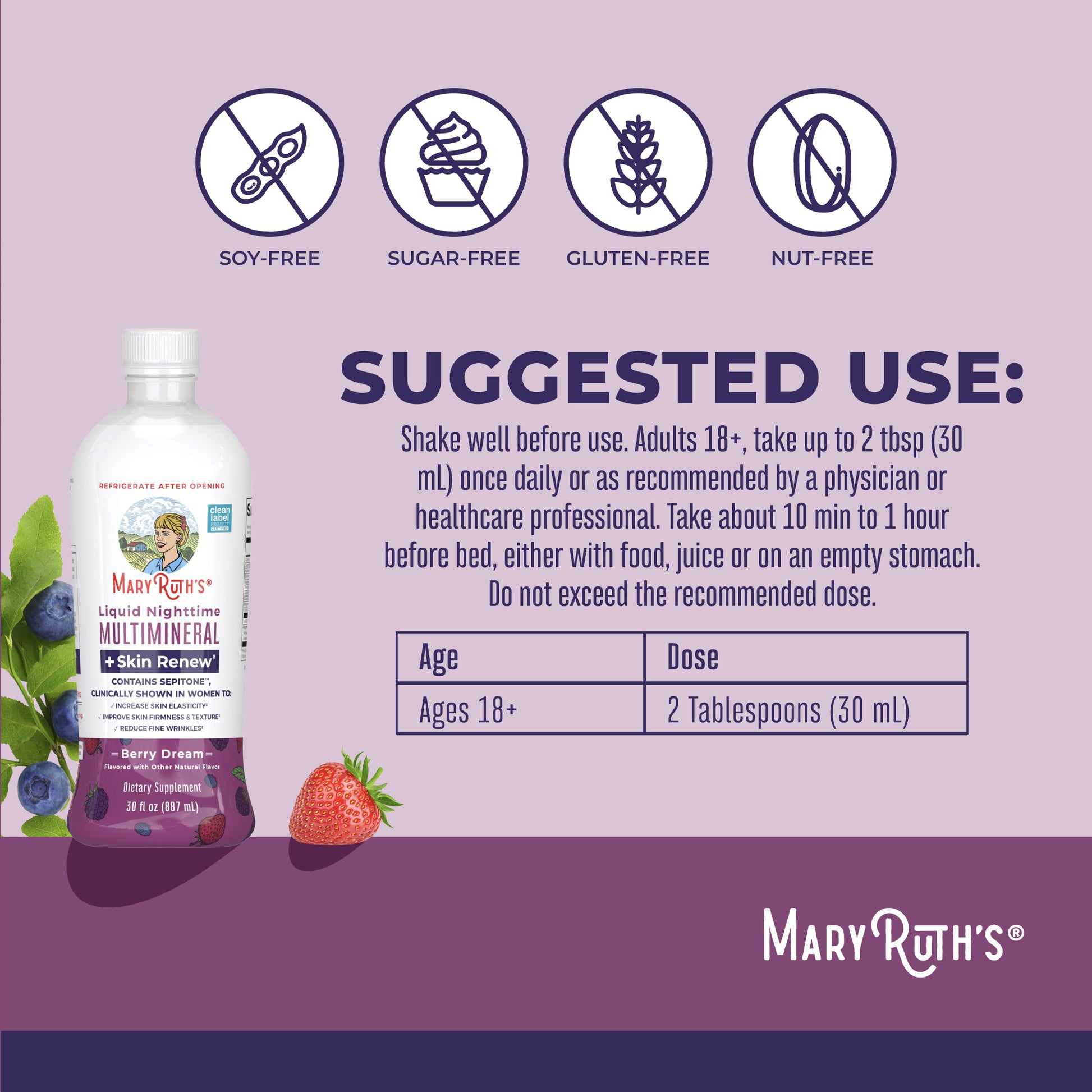 Liquid Nighttime Multimineral + Skin Renew 30oz Berry Suggested Use