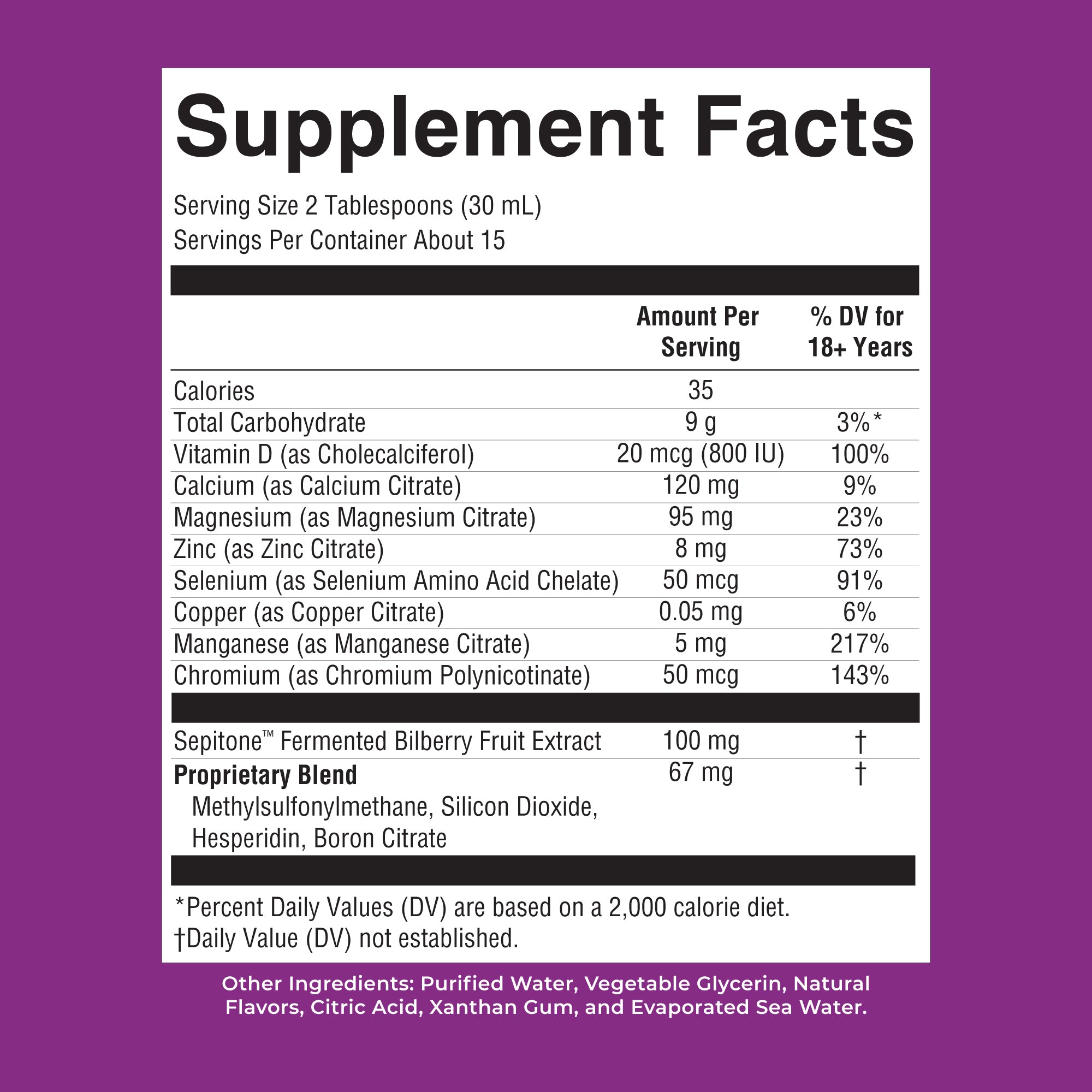 Liquid Nighttime Multimineral Skin Renew Berry Dream 15oz Supplement Facts