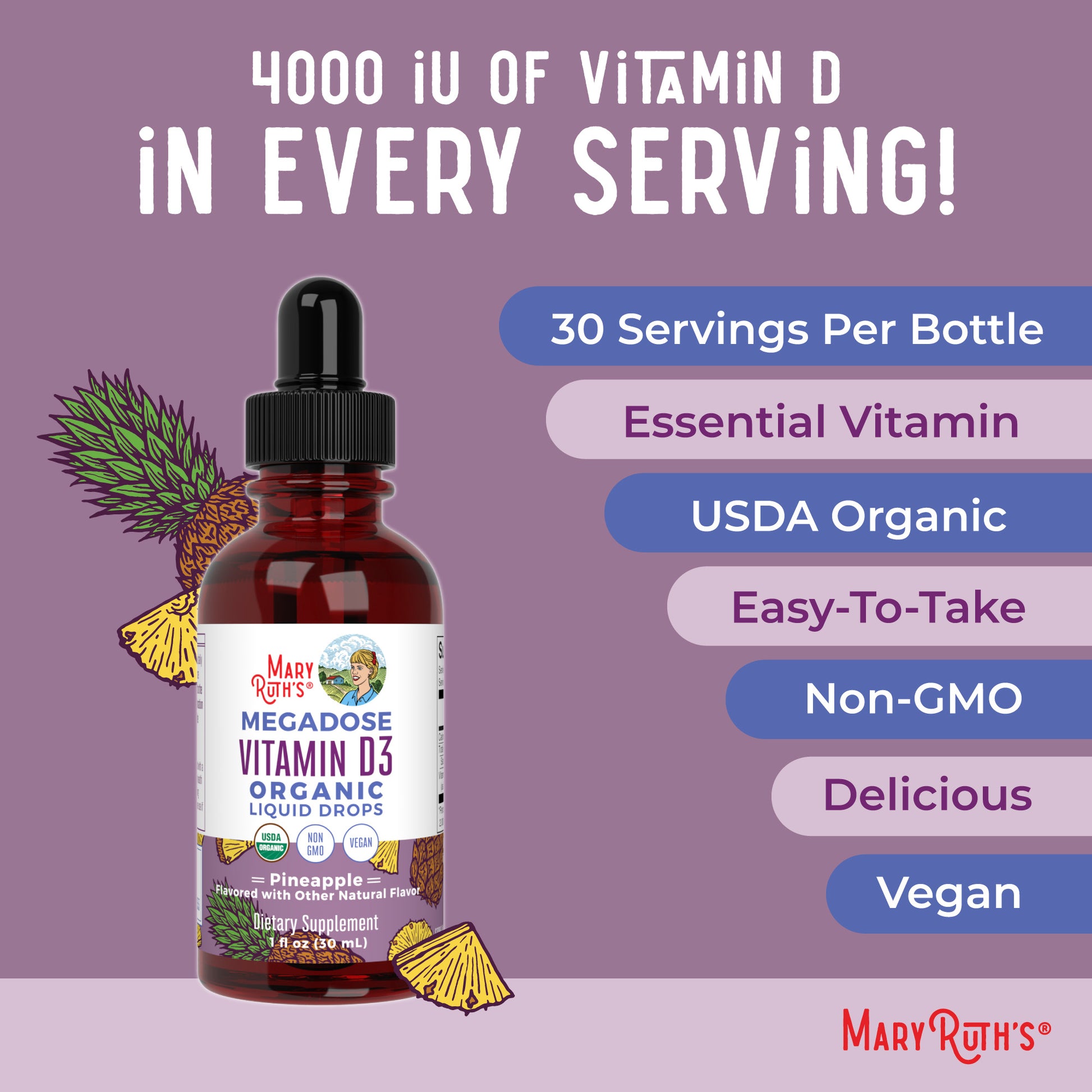 Megadose D3 Organic Liquid Drops 1oz Ingredients