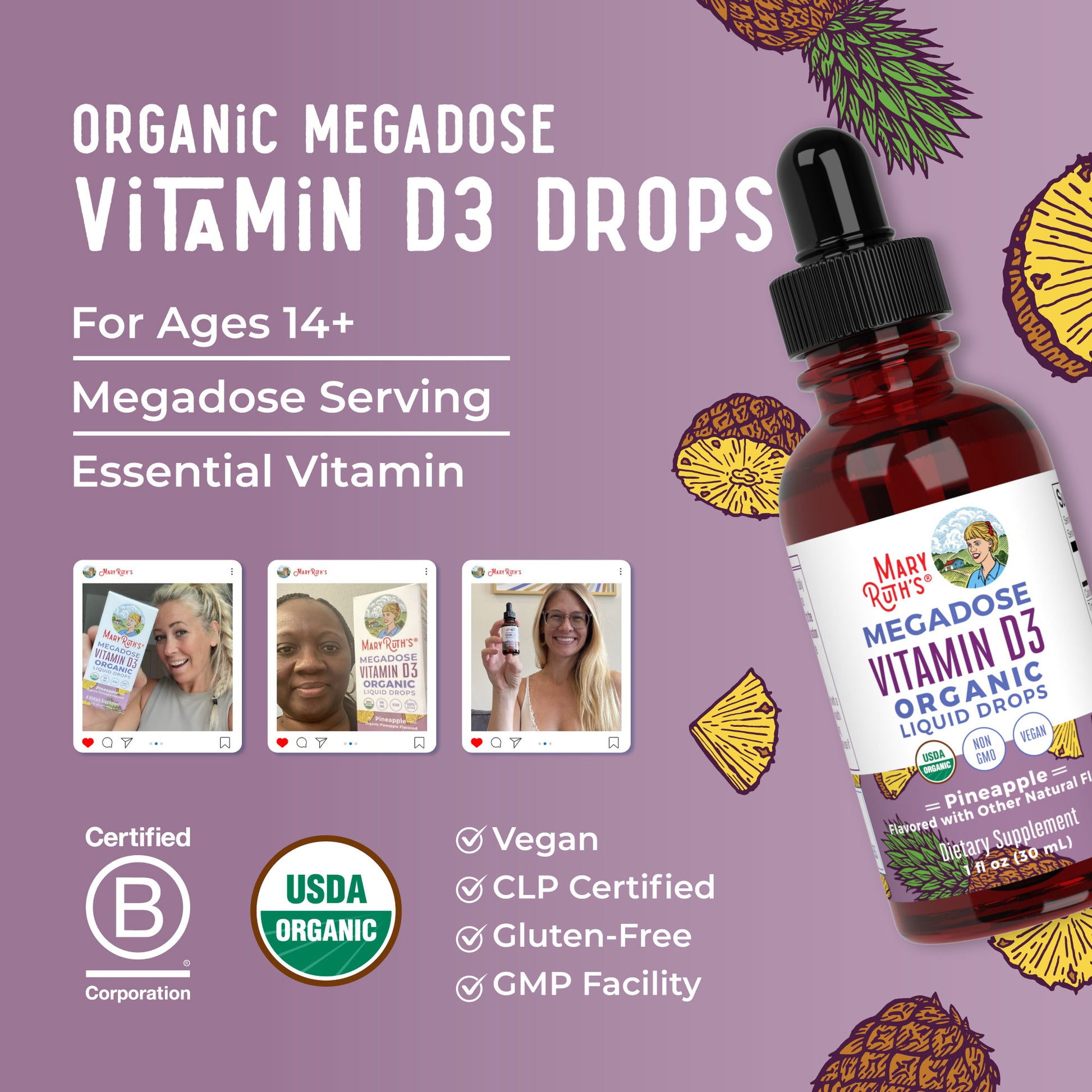 Megadose D3 Organic Liquid Drops 1oz 8